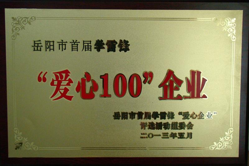 公司被評為岳陽市首屆學雷鋒“愛心100”企業